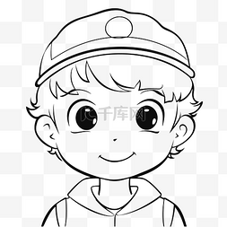 轮廓图素描中戴着棒球帽的小男孩