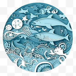地球线条地球图片_海洋日蓝海鲨鱼