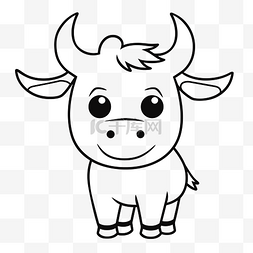 奶牛素描图片_可爱的奶牛着色页与耳朵轮廓素描