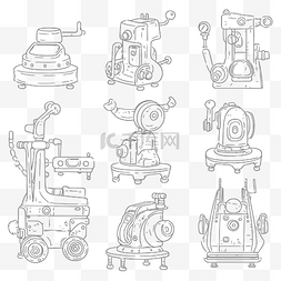 一堆不同种类的机器概述了草图 