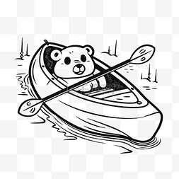 独木舟着色页轮廓素描中的泰迪熊