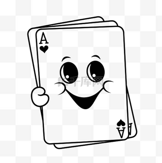 扑克牌适量图图片素材_快乐的脸扑克牌卡通模板轮廓素描图 向量