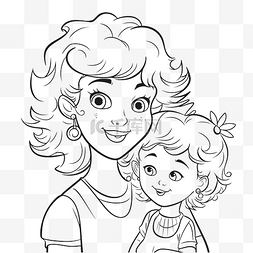 母亲节素描图片_妈妈和女儿着色页轮廓素描 向量