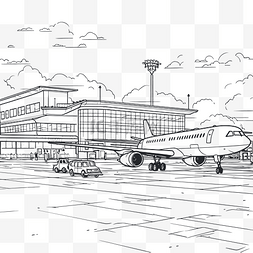 飞机色图片_停在机场的飞机着色页轮廓草图 