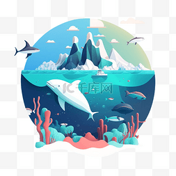 海豚水图片_漂亮的海洋生物插画