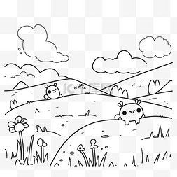 本草纲目插画图片_为田野或山谷中的动物着色页轮廓