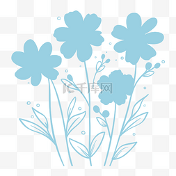 两朵蓝色的花绘制矢量插图轮廓草