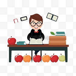 教师节桌子苹果彩色卡通