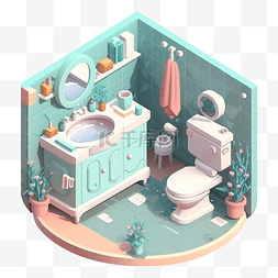 插画手机模型图片_3d房间模型浴室可爱图案