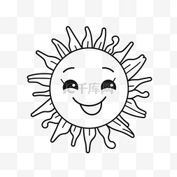 太阳脸图片_黑白轮廓素描中的太阳脸着色页 
