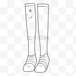 线描图图片_卡通一双及膝袜，上面有一张笑脸