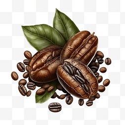咖啡豆咖啡树叶卡通透明