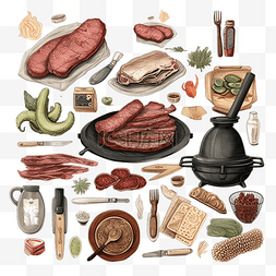 卡通美食摆盘图片_食物肉类烹饪插图