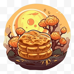 开心月饼图片_中秋节月饼橙色花月背景图案