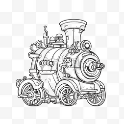 朋克素描图片_旧蒸汽机轮廓草图的黑白绘图 向