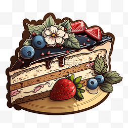 蛋糕草莓蓝莓巧克力酱图案
