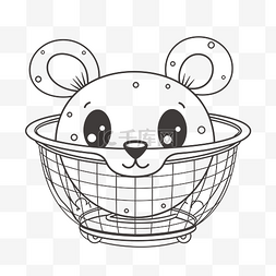 线描篮子图片_可爱的熊在篮子里为轮廓素描着色