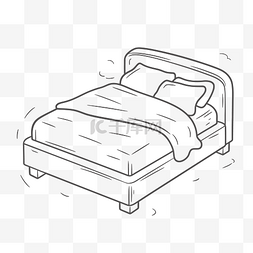 家具素描图片_带枕头轮廓草图的床的黑色线条图