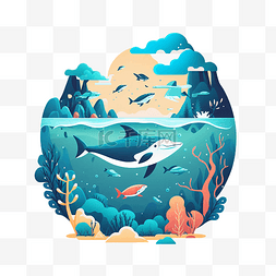 海洋主题图片_海洋日主题卡通海洋插画