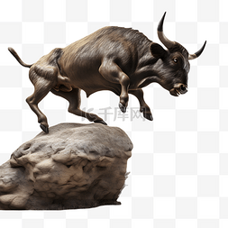 岩石上跳跃的公牛牲畜动物3d模型