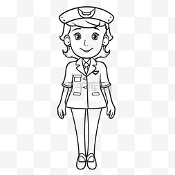 女警官图片_制服矢量着色页轮廓素描中的女警