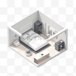 3d房间模型白色床卧室立体