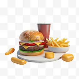3d食物汉堡可乐薯条彩色立体效果
