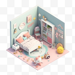 插画车内部图片_儿童房间卧室玩具3d模型