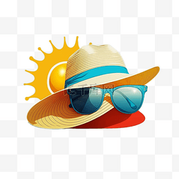 夏天太阳防晒帽墨镜拟人风格