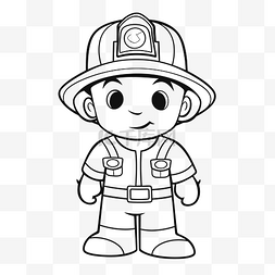可爱的卡通消防员着色页轮廓素描