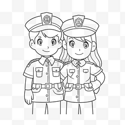 黑白两图图片_两名身穿制服的警察为男孩和女孩