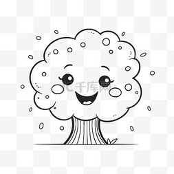小脸线条图片_有小云朵的可爱树和快乐的小脸轮