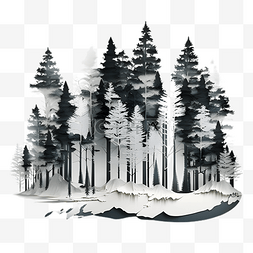 森林的树木图片_森林剪影黑色插画