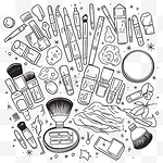 化妆品和美容用品的黑色涂鸦设计轮廓草图 向量