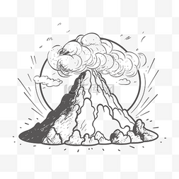 白色背景轮廓草图上火山的手绘插