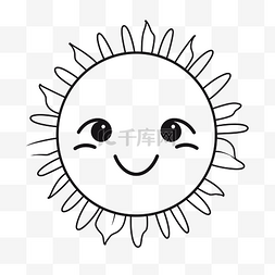 阳光线条图片_白色背景轮廓草图上带笑脸的太阳