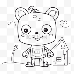 房子黑白线稿图片_以房子和熊轮廓素描为特色的动画