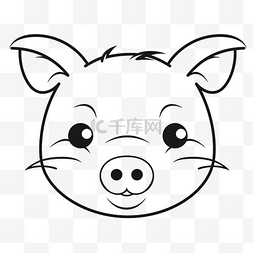 可爱的猪头画轮廓素描 向量