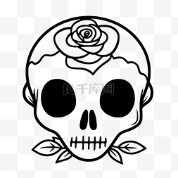 白色的骷髅图片_白色的糖头骨，中间有玫瑰轮廓素