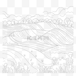 线描山丘图片_田野和山丘着色页的绘制 山地景