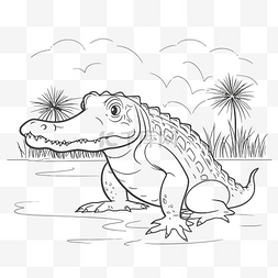 卡通美洲短吻鳄在水中着色页轮廓