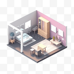 3d房间模型粉色白色墙体立体