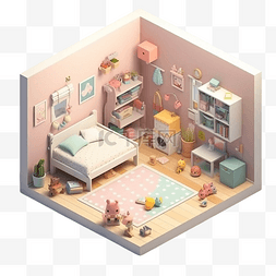 室内灰色地板图片_女孩房间卧室家具粉色3d