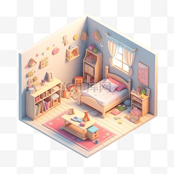 房间模型可爱卡通