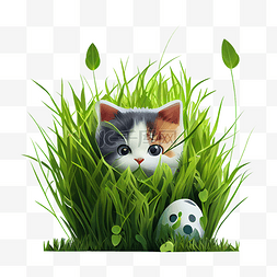 立体草坪素材图片_草坪猫咪可爱3d