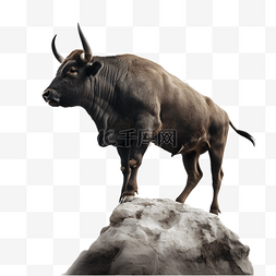 创意牛头图片_岩石上的公牛立体3d模型