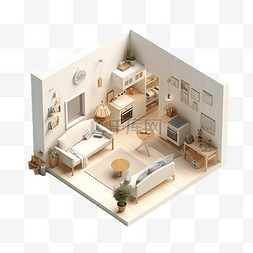 蓝色的模型图片_房间模型建筑沙发