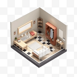 3d房间模型白色卧室立体