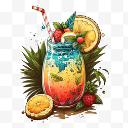 夏天美味热带水果冷饮图案