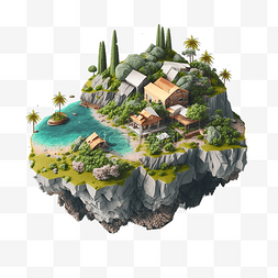 地球模型图片_海景流动的水小岛等距风格25d游戏